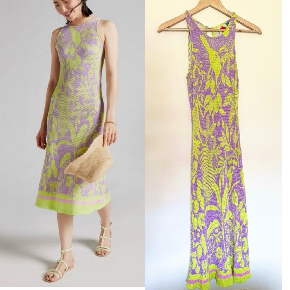 Farm Rio Anthropologie Boho Midi Sleveless Halter Floral High Neck Dress- Sz M - Picture 4 of 11